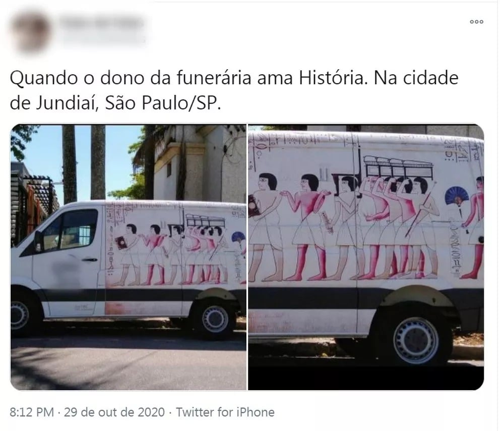 Tweet sobre a decoração dos carros da funerária jundiaiense