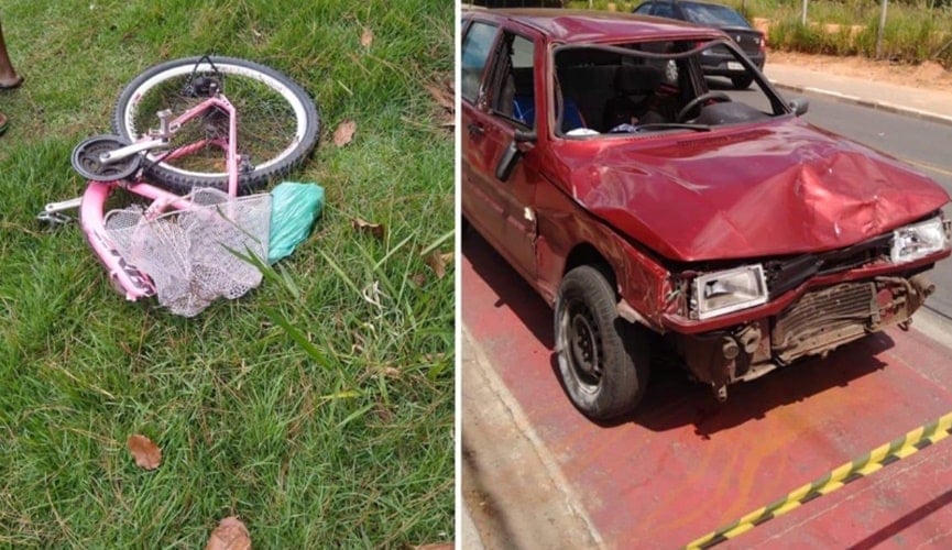carro e bicicleta logo após acidente