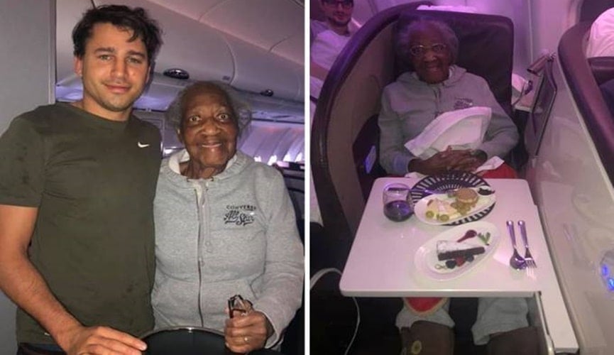 Rapaz troca assento na primeira classe e realiza sonho de idosa de 88 anos