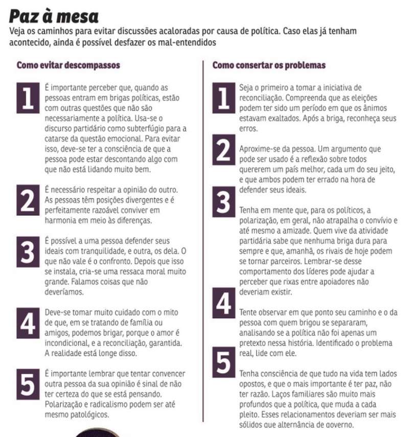 Lista de dicas do que fazer para se reconcilar