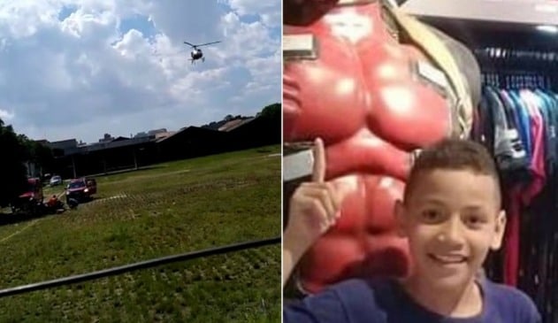 Resgate de criança à esquerda; mesma criança sorrindo, à direita