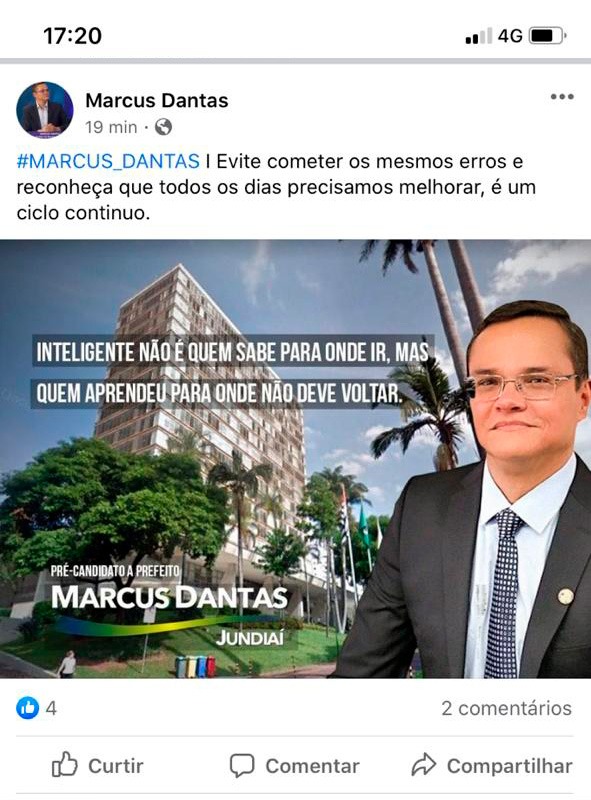 Postagem feita pelo político Marcus Dantas no Facebook.