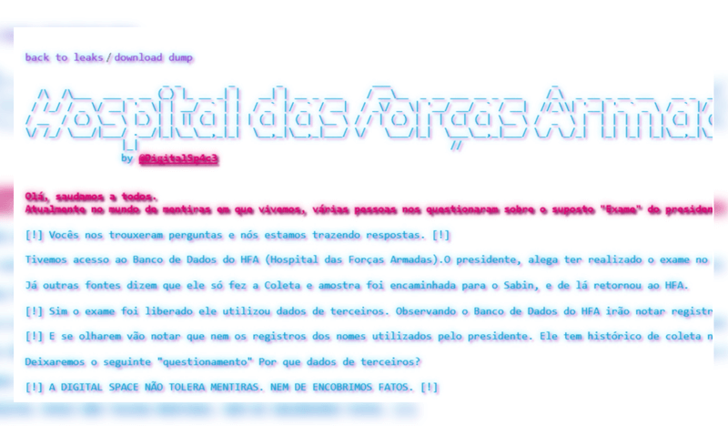 Print screen do site do Hospital das Forças Armadas