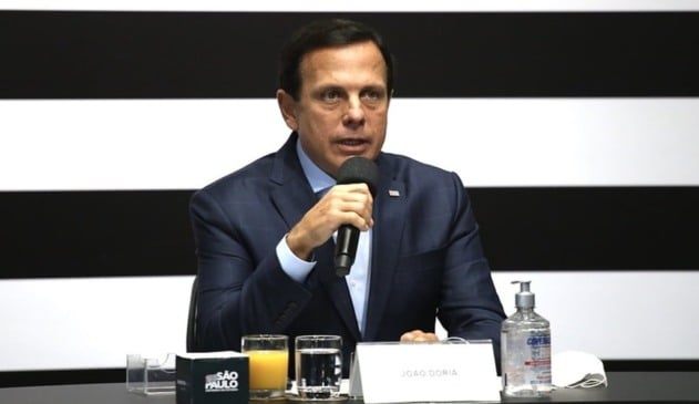 Governador de São Paulo, João Doria, durante reunião virtual com a Associação Brasileira de Shopping Centers (Abrasce)