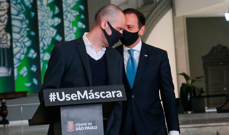 Bruno Covas e João Doria em coletiva de imprensa