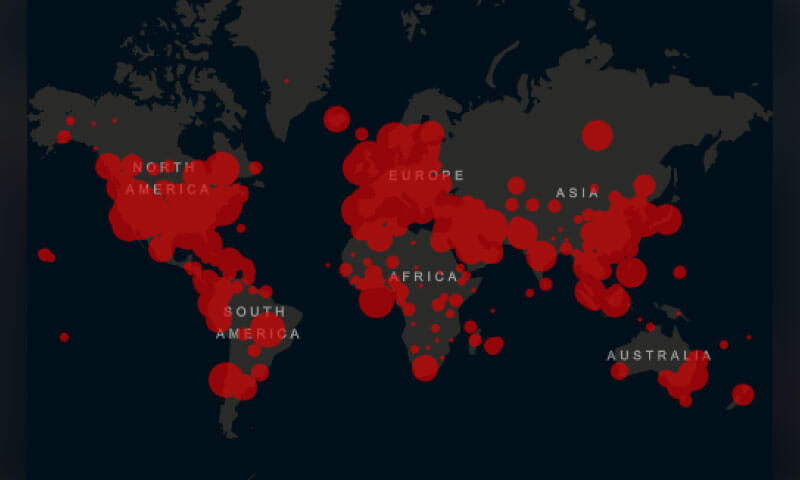 Mapa mundi com casos confirmados comparados entre países Mapa mundi com casos confirmados comparados entre países