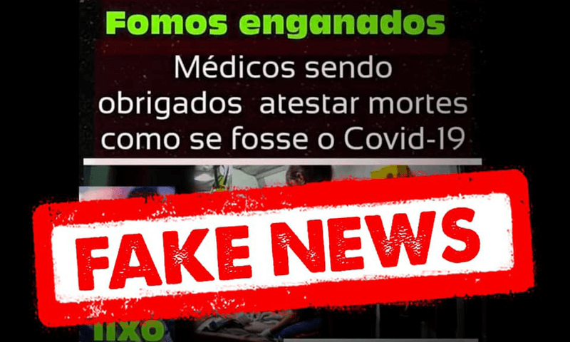 Banner da fake news com adesivo "fake news" colado Banner da fake news com adesivo "fake news" colado