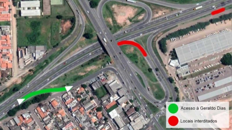 Vista aérea de rodovia de Jundiaí