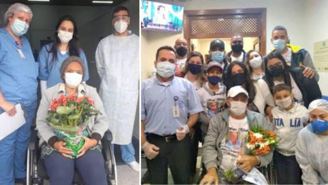 Pacientes deixam hospital de cadeira de rodas com apoio de colaboradores