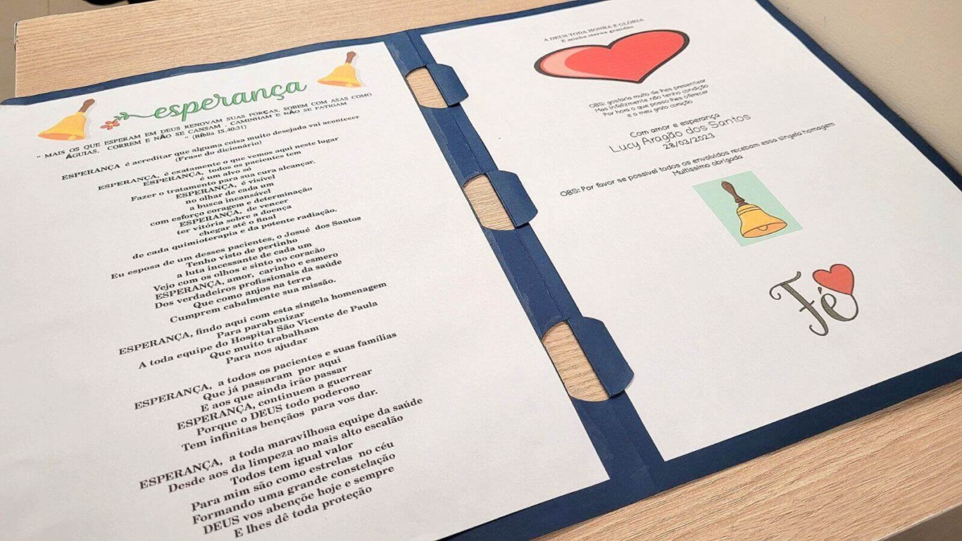 Acompanhante escreve poema para equipe da Radioterapia do Hospital São Vicente