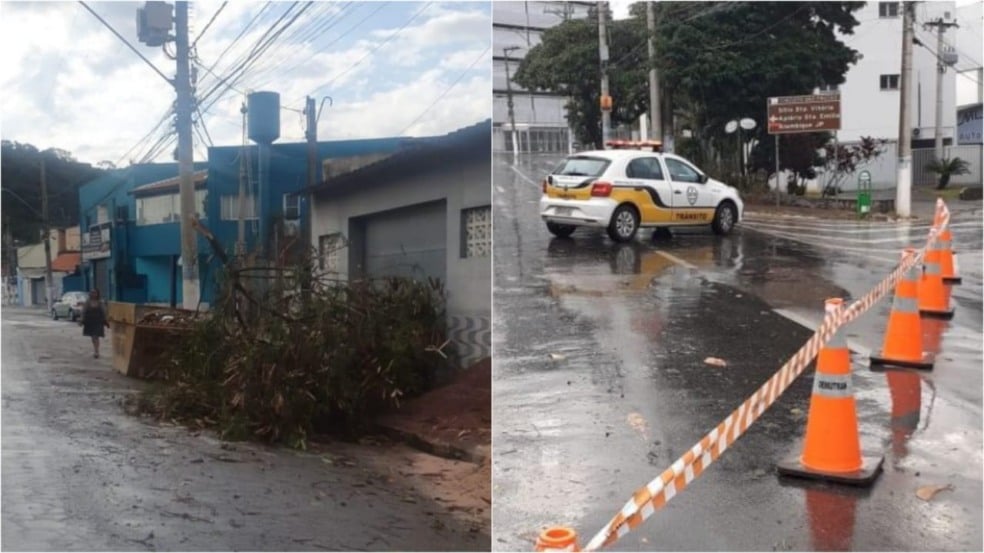 Foto de árvore caída e via interditada em Itupeva