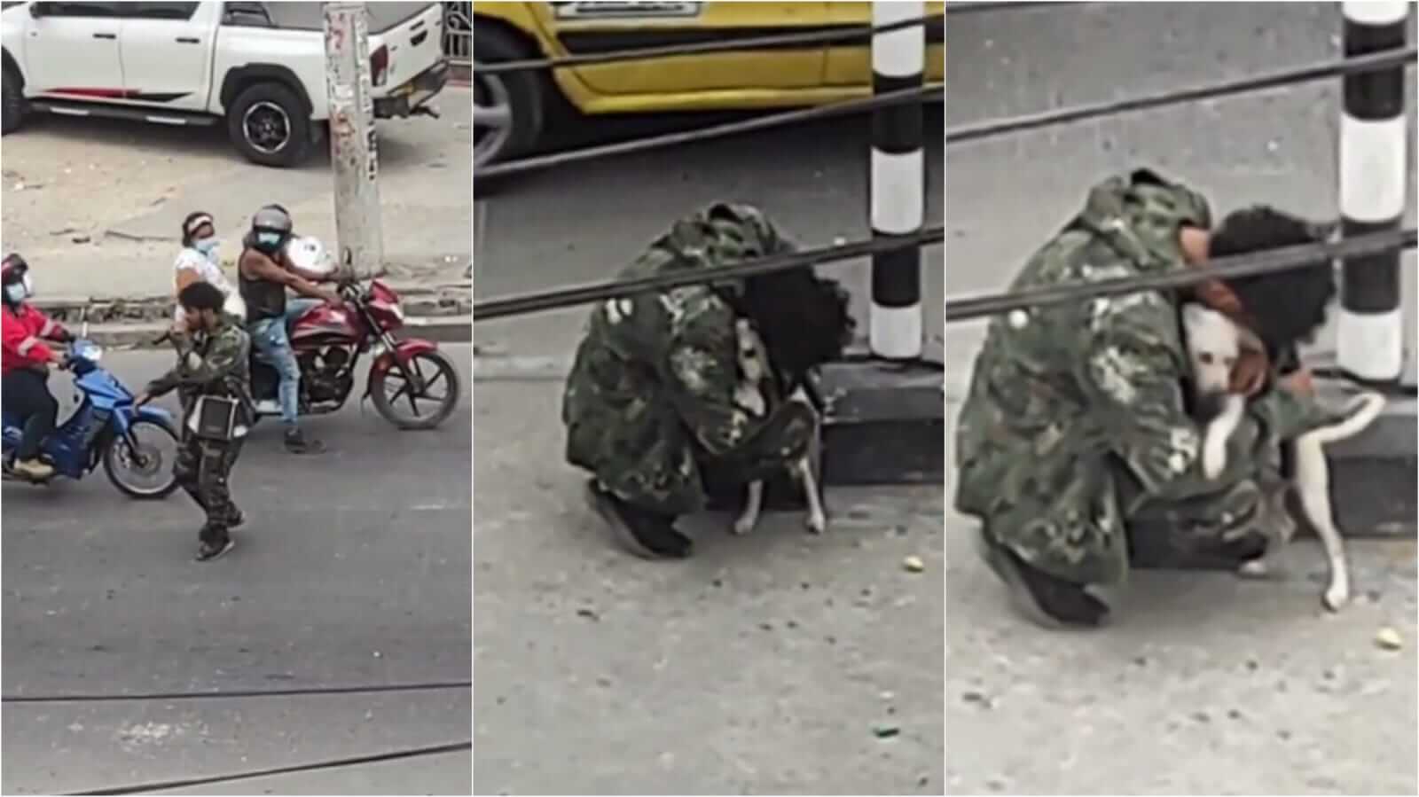 Artista de rua e cachorro