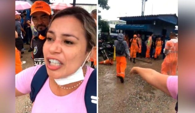 Ativista política durante greve de coletores de lixo em Jundiaí