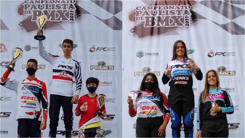 Atletas em Pódio de campeonato de BMX