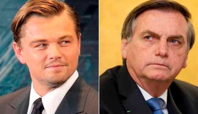 Montagem mostra duas fotos juntas: à esquerda, o ator leonardo dicaprio e, à direita, o presidente jair bolsonaro