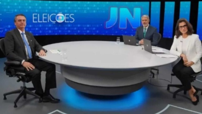 Bolsonaro, William Bonner e Renata Vasconcellos no Jornal Nacional