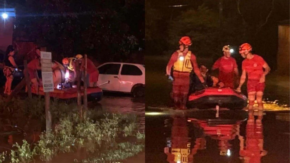 Bombeiros usam bote para resgatar família ilhada em Jarinu Bombeiros usam bote para resgatar família ilhada em Jarinu