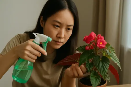 Borrifar água na begônia pode causar fungos invisíveis nas folhas?