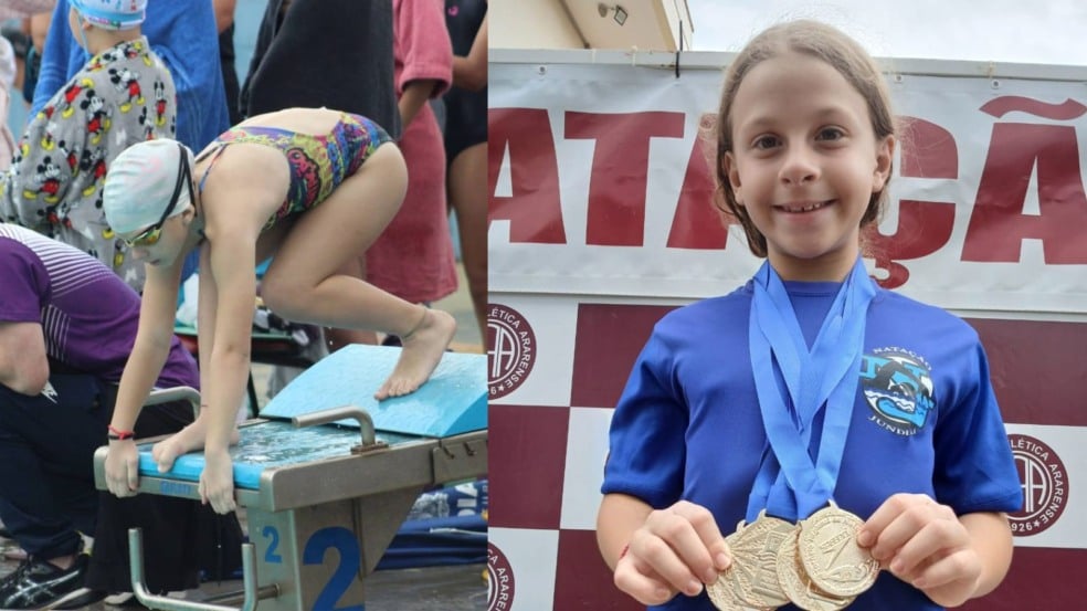 Catarina com suas medalhas.