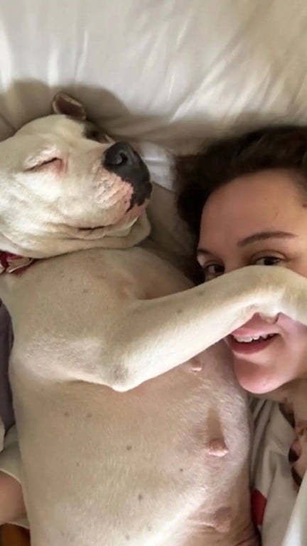 Mulher com cachorro adotado