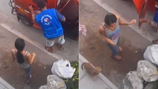 Mulher em calçada em frente à moto-táxi