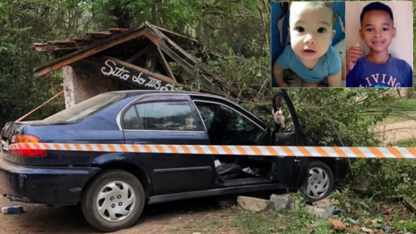 Carro após acidente em ponto de ônibus com motorista embriagado