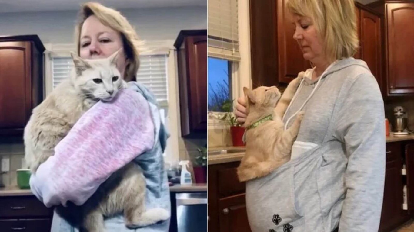 Mulher com gato laranja