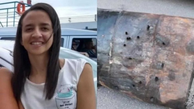 Juliana, desaparecida, ao lado de tambor com furos