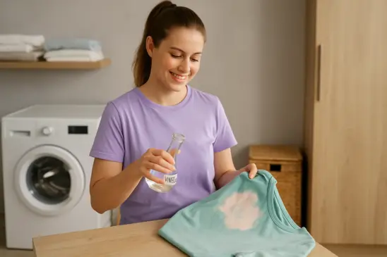 Aprenda como tirar mancha de cloro da roupa colorida usando vinagre