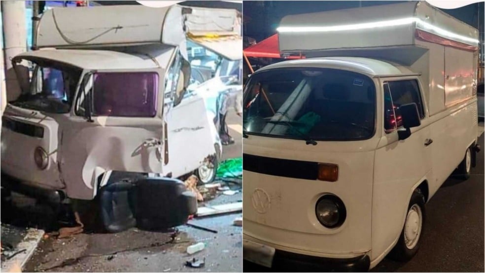 Kombi após acidente e kombi nova