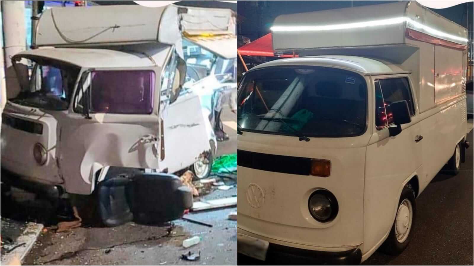 Kombi após acidente e kombi nova