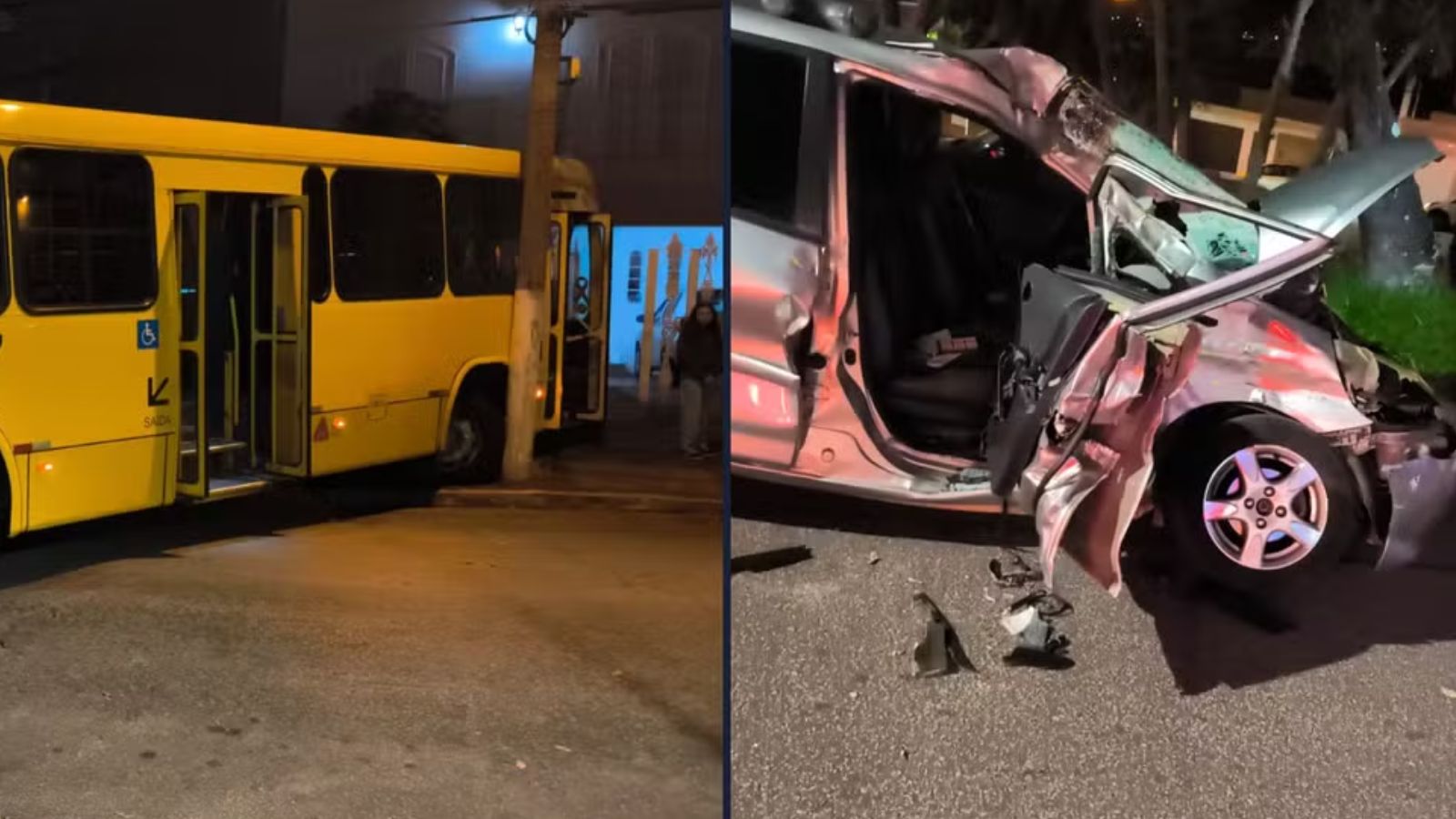 ônibus e carro envolvidos na colisão