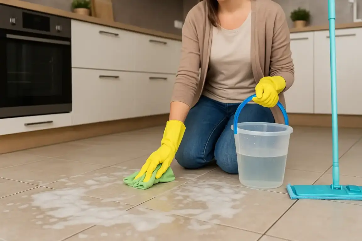 Como limpar o chão engordurado da cozinha com solução caseira