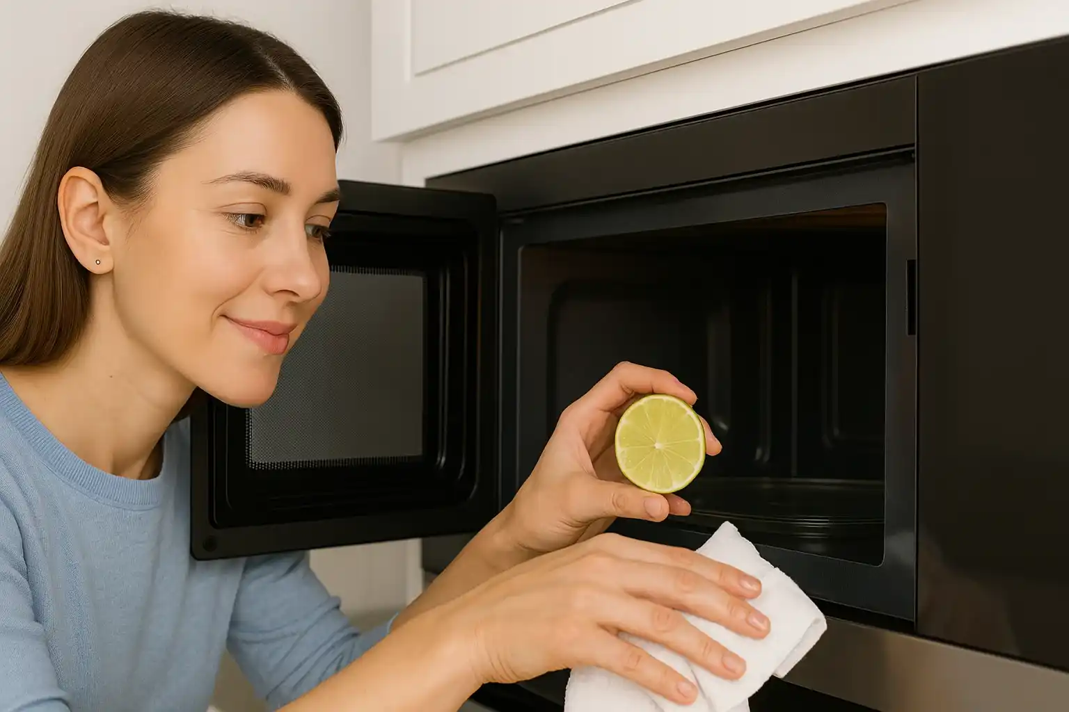 Como tirar crosta de gordura do micro-ondas com 1 pano e 1 limão
