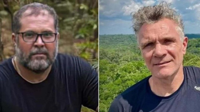 Montagem com fotos do indigenista brasileiro Bruno Araújo Pereira e do jornalista inglês Dom Phillips (Foto: TV Globo/Reprodução)