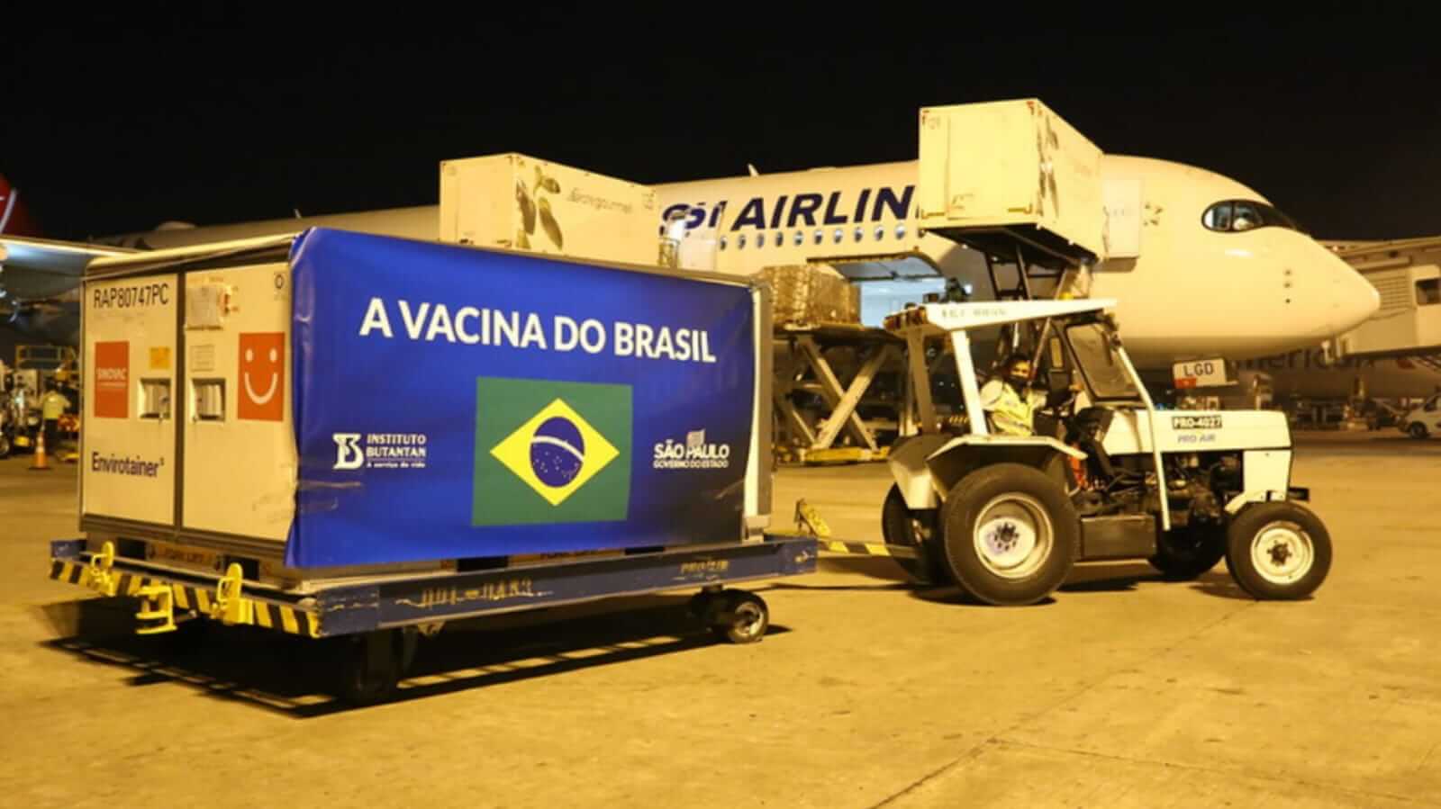 Chegada de lote de vacinas do Butantan em SP