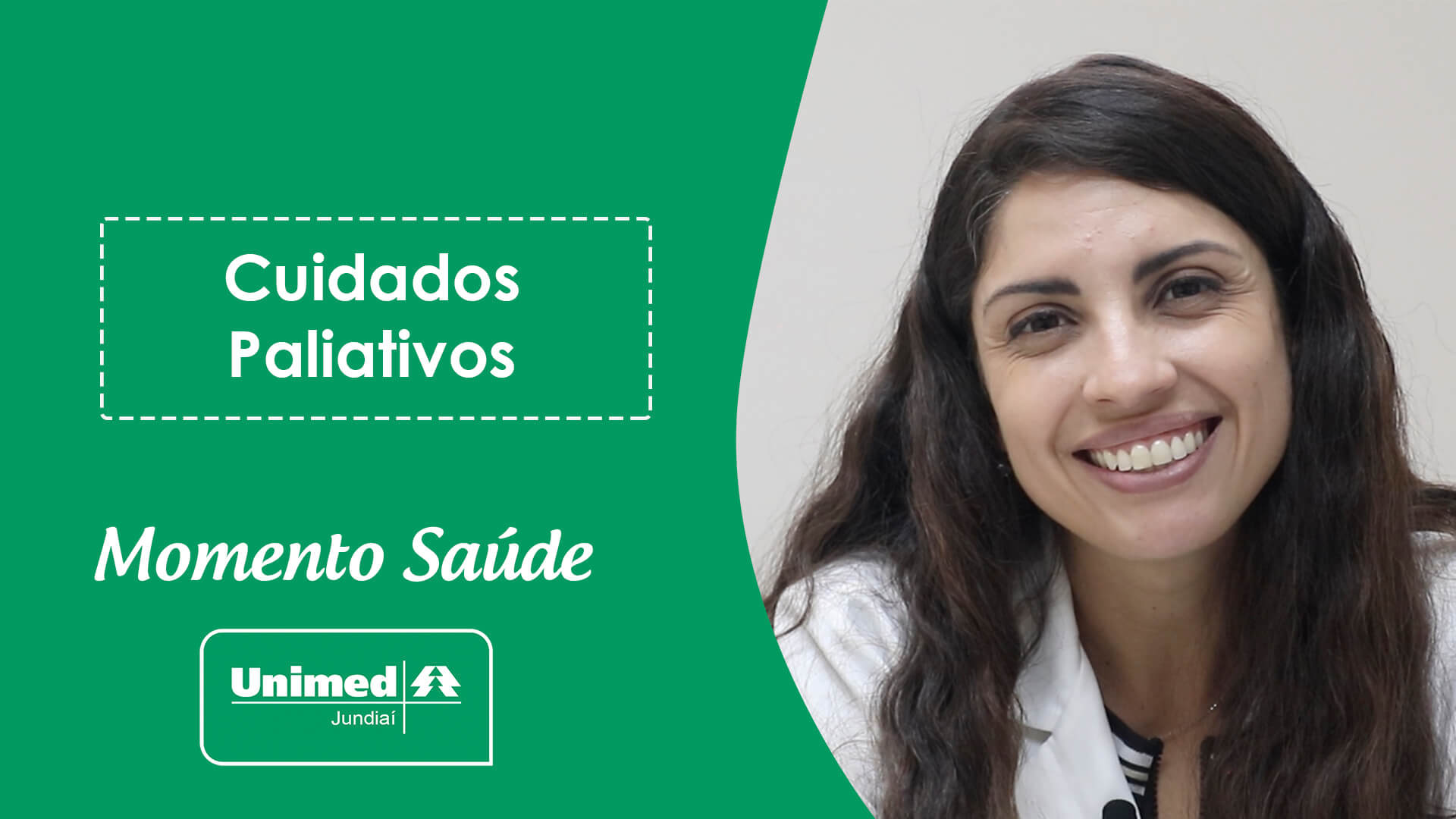 Thumb de vídeo da Unimed com médica em fundo verde