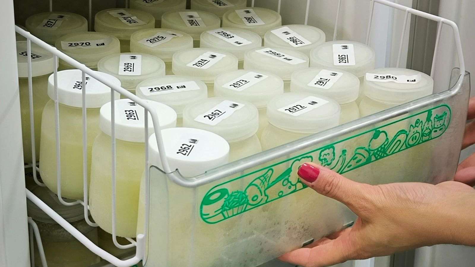 Geladeira abastecida com leite.