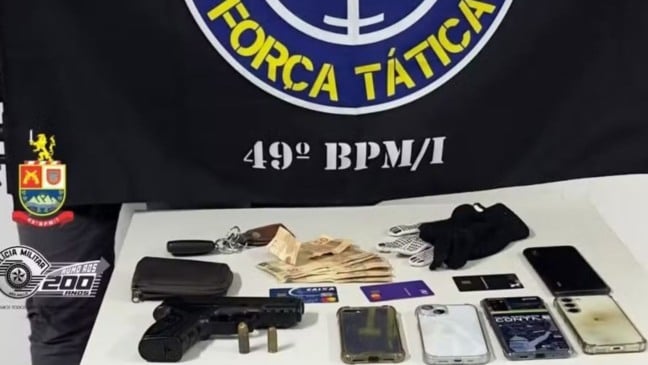 Itens apreendidos e recuperados pela Polícia Militar.