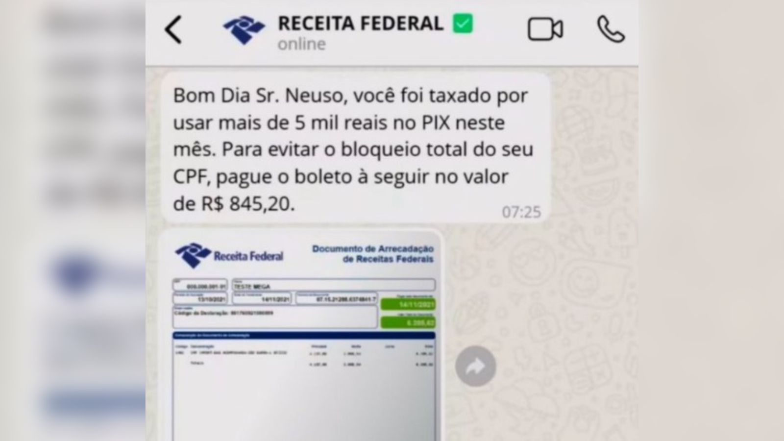 Print de mensagem enviada por golpistas.