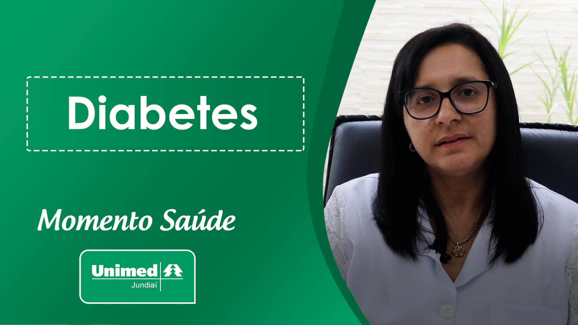 Thumb de vídeo da Unimed com médica em fundo verde