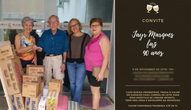 Em sua festa de 90 anos, idoso de Jundiaí arrecada R$ 3 mil para o Grendacc