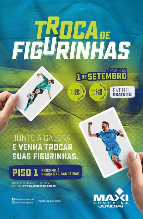 Arte de divulgação de evento de troca de figurinhas