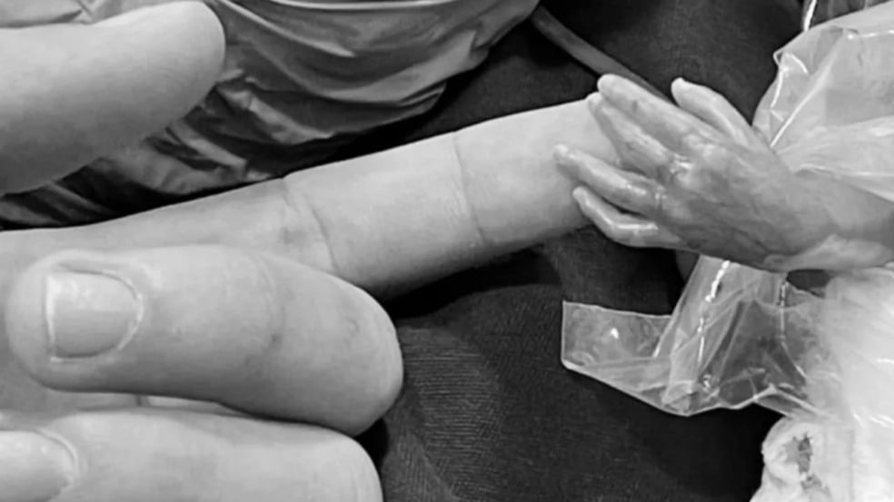 Mão de recém-nascido segurando dedo do pai