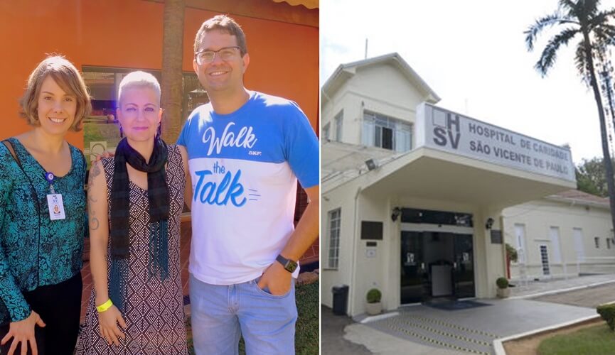 Viviane Rasera, Gisele Ferreira e Gustavo Larrubia, durante a entrega da SKF