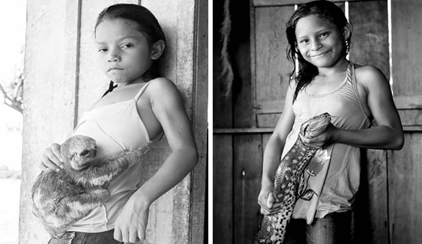 Fotógrafo de Jundiaí captura irmãs ribeirinhas com seus 'animais de estimação'