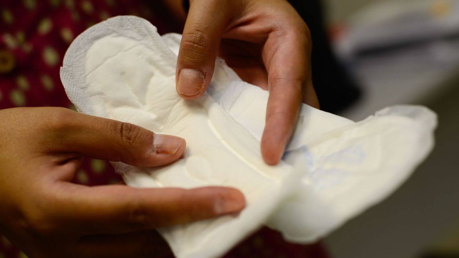 Pessoa segurando absorvente descartável