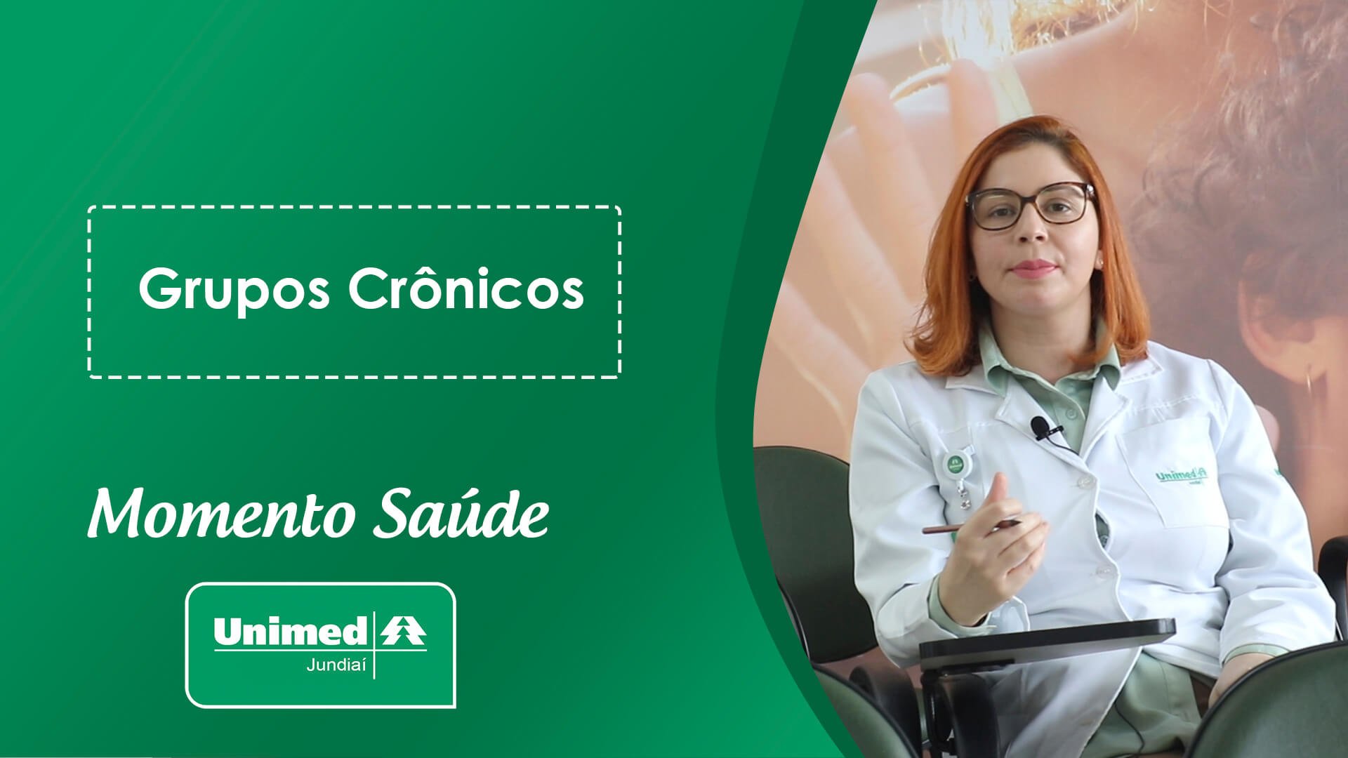 Thumb de vídeo da Unimed com enfermeira em fundo verde