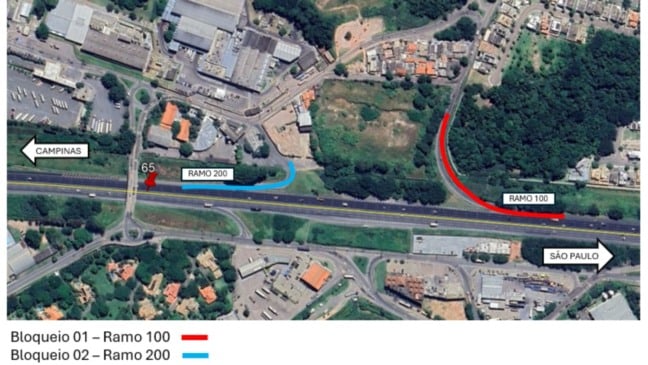 Mapa com informativo da interdição.