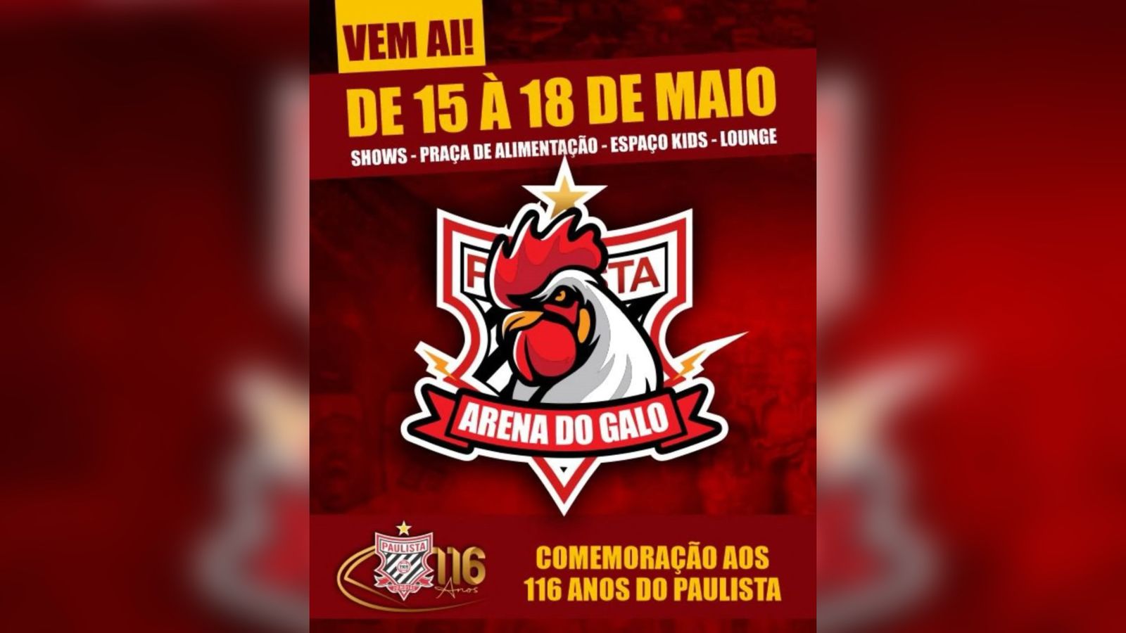 Flyer informativo sobre o aniversário do Paulista de Jundiaí.